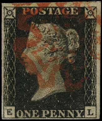 1840 1d black Plate 7 (EL) four clear to...