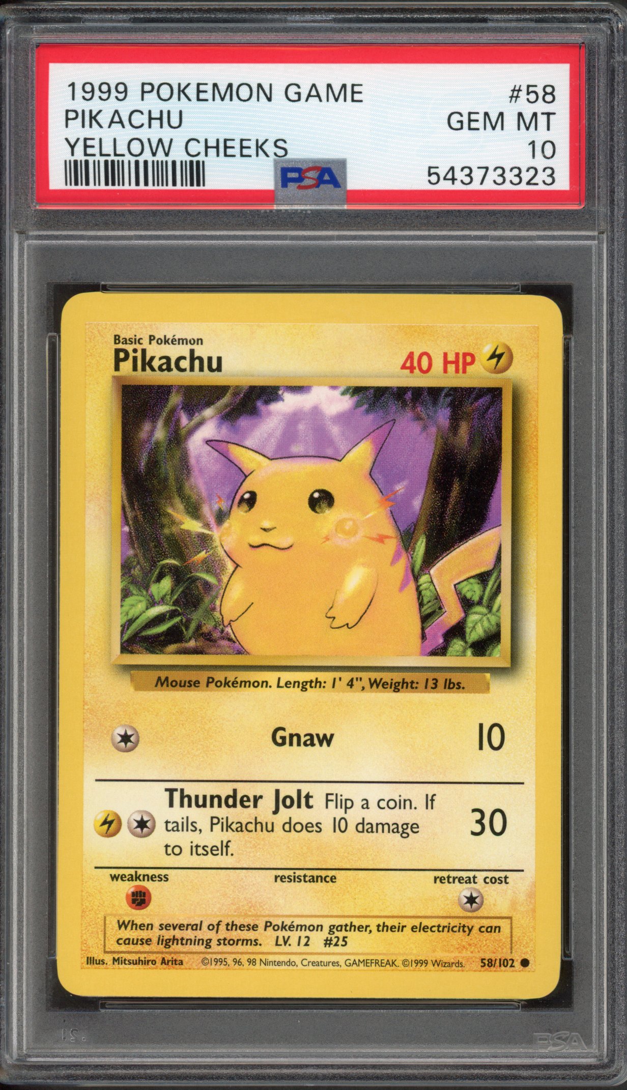 PSA 10 Pikachu - Yellow Cheeks Base Set Unlimited - 1999