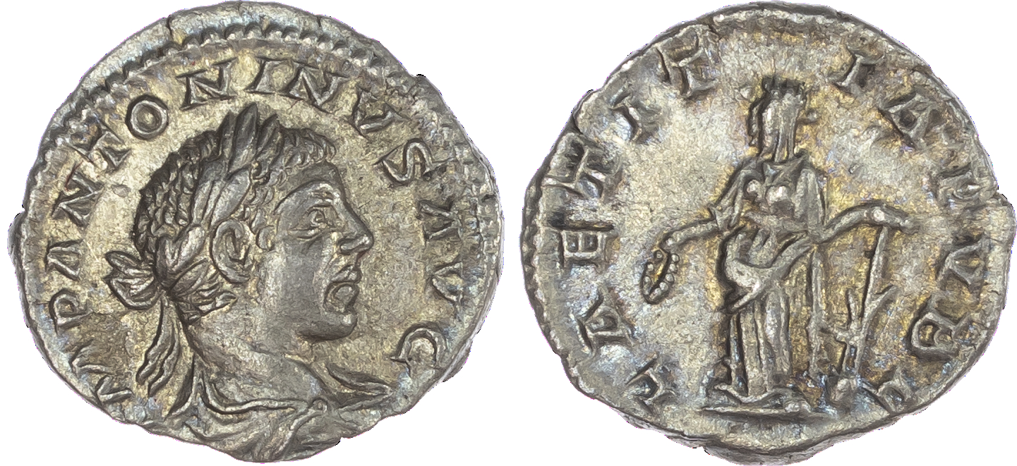 Elagabalus (AD 218-222) AR Denarius, Rome, AD 219-220, 2.61g. IMP ANTONINVS AVG, laureate, draped and cuirassed bust of