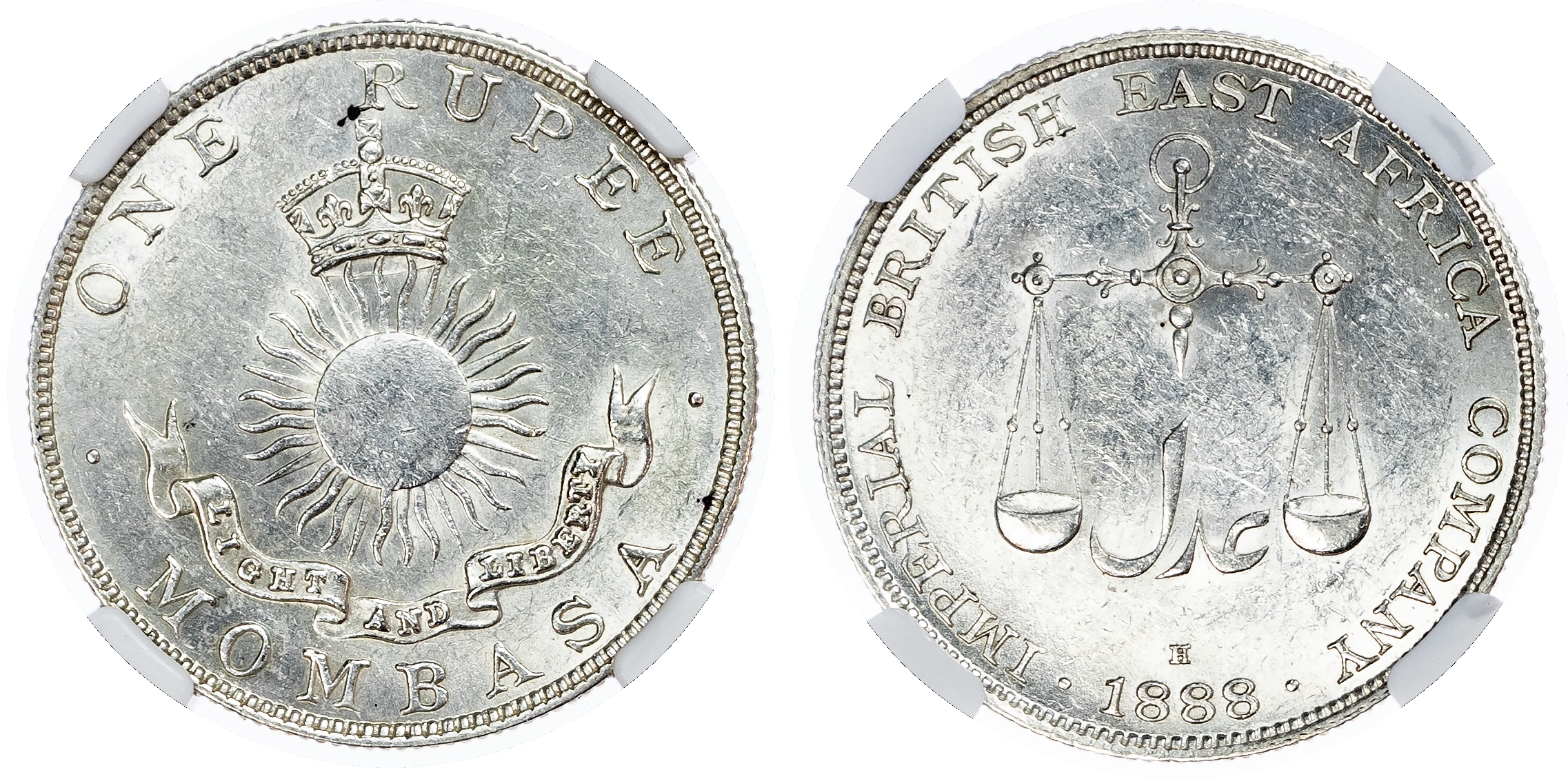 Mombasa. Imperial British East Africa AR Rupee. 1888H.