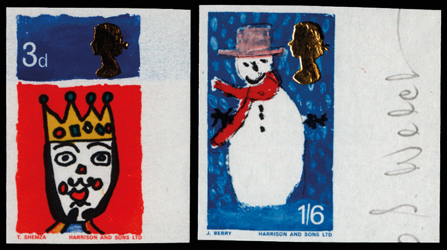 GB 1966 3d-1s6d Christmas (Ordinary). Superb unmounted o.g. right hand marginal set of two imperforate … SG713/4var