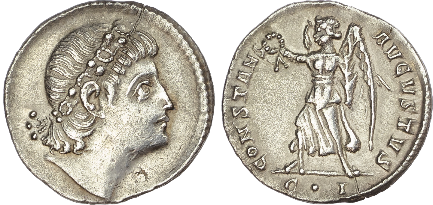 Constans (AD 337-350) AR Siliqua, Constantinople, 10th Officina (I), AD 337-340, 2.52g.