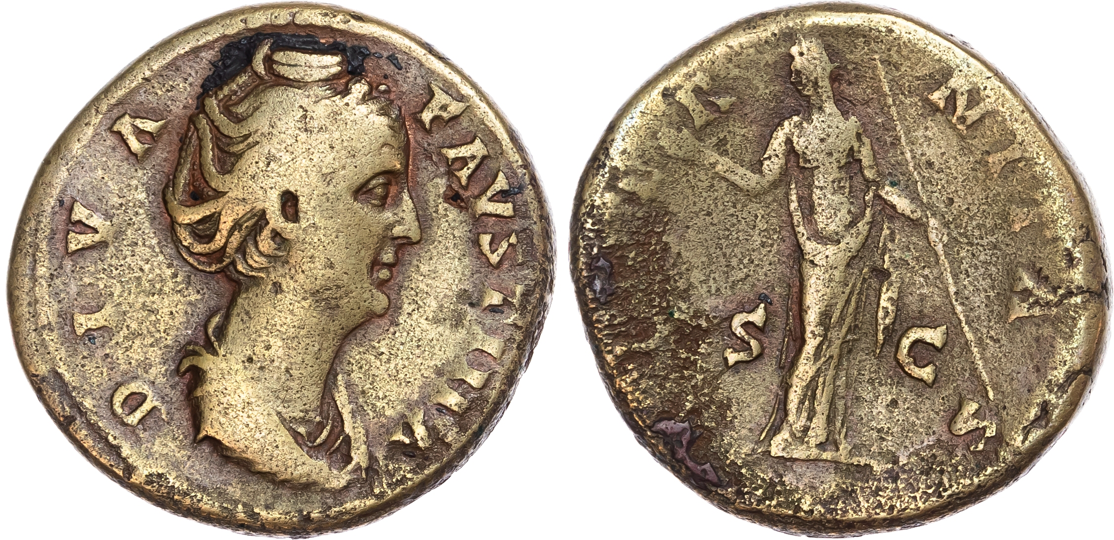 Diva Faustina I (died AD 140) AE Sestertius, Rome, after AD 141, 26.19g. 