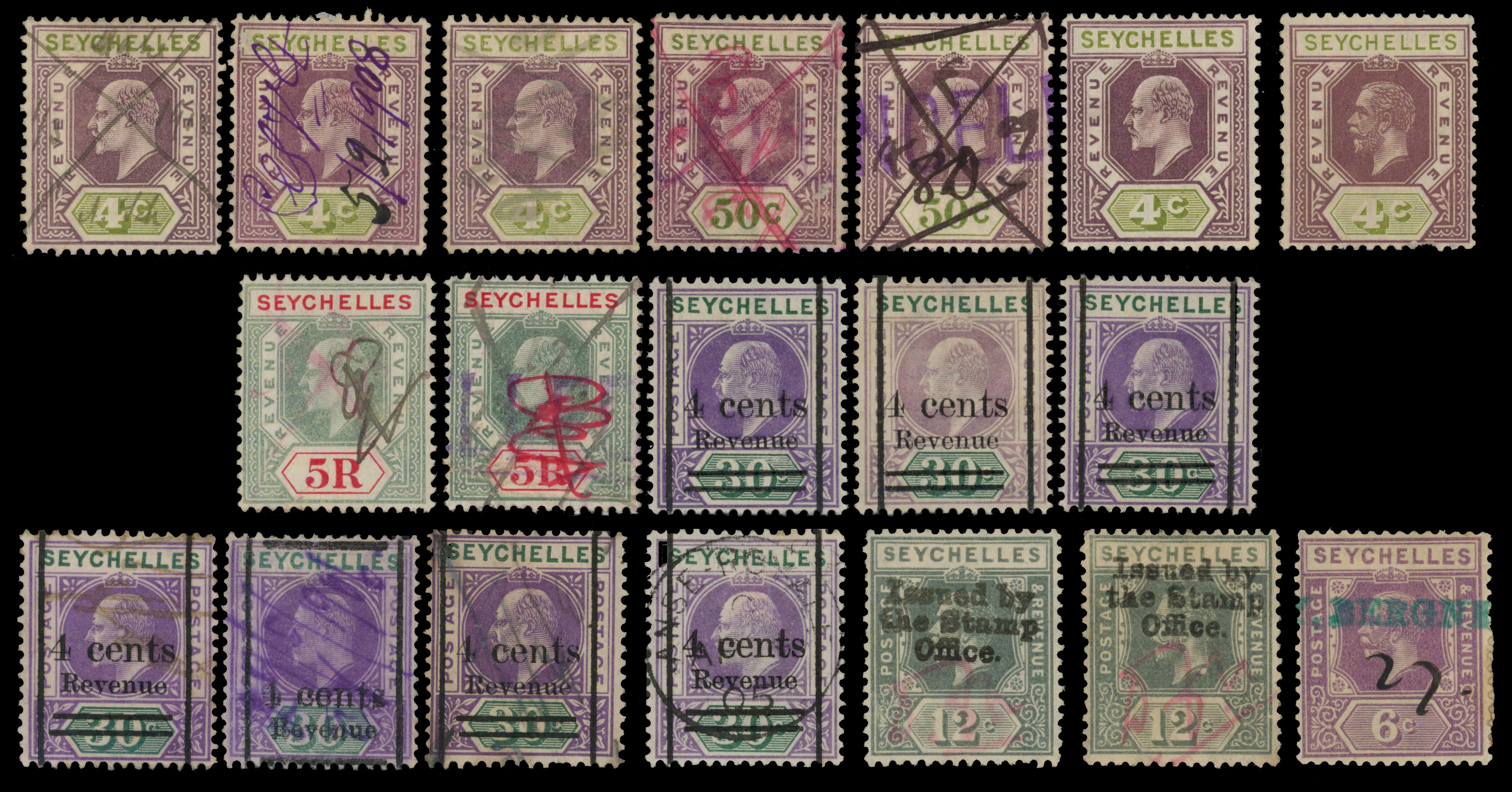 Seychelles mint & used revenue collection on cards