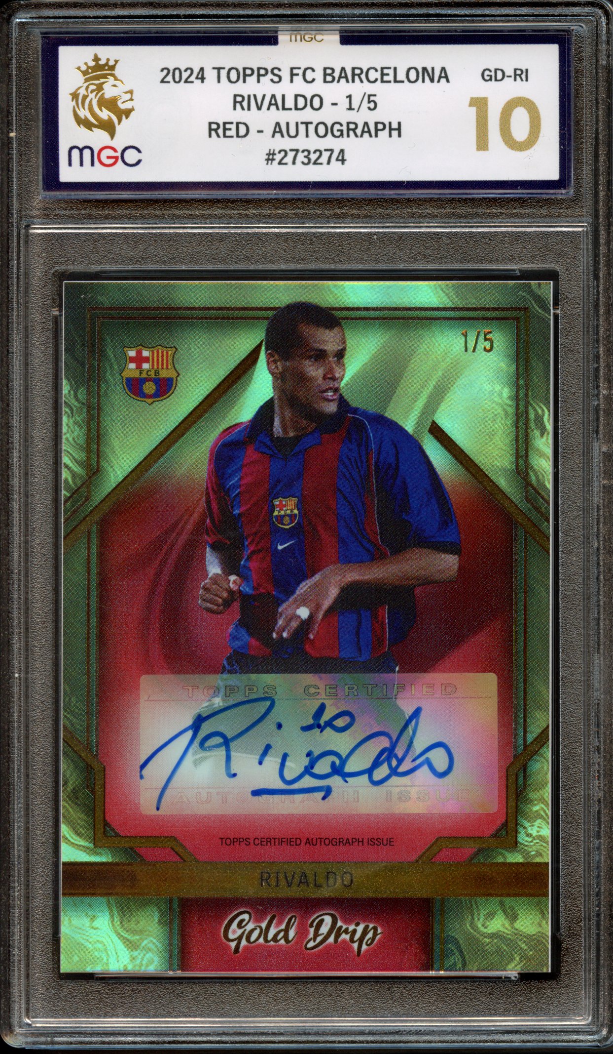 MGC 10 2024 Topps FC Barcelona Rivaldo 1/5 Red Autograph