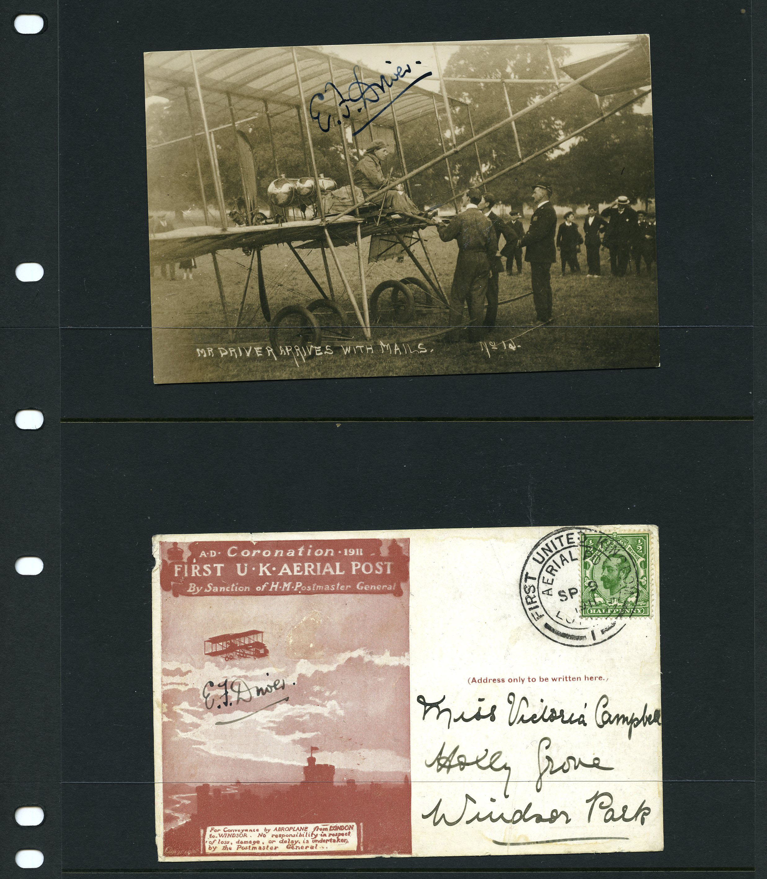 1911 FIRST U.K. AERIAL POST: Postcard in...