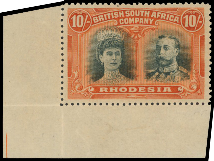 10s blue-green and orange SG 164, position 46 King's extra curl mint