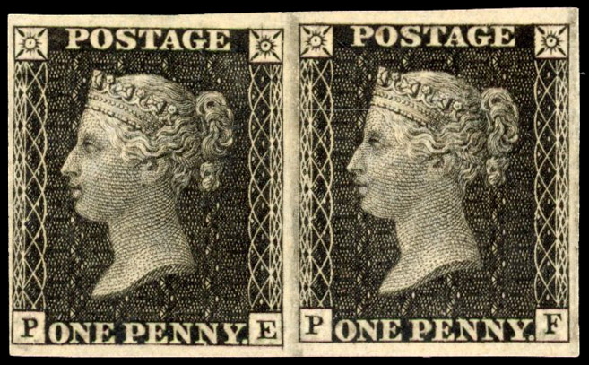 GB SG DP35a 1d black 'Royal reprint' pair