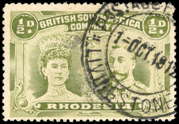 Rhodesia ½d DH POSTAGE PAID IN CASH/ LIVINGSTONE cancel