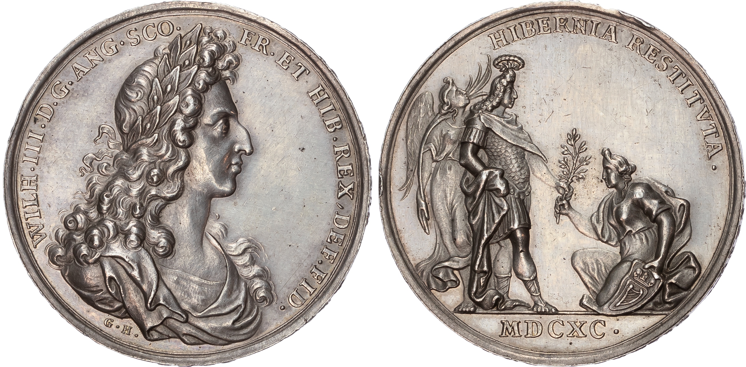 William III (1697-1702), Amnesty in Ireland 1690, Silver medal (41mm., 26.87gm.) by G. Hautsch.