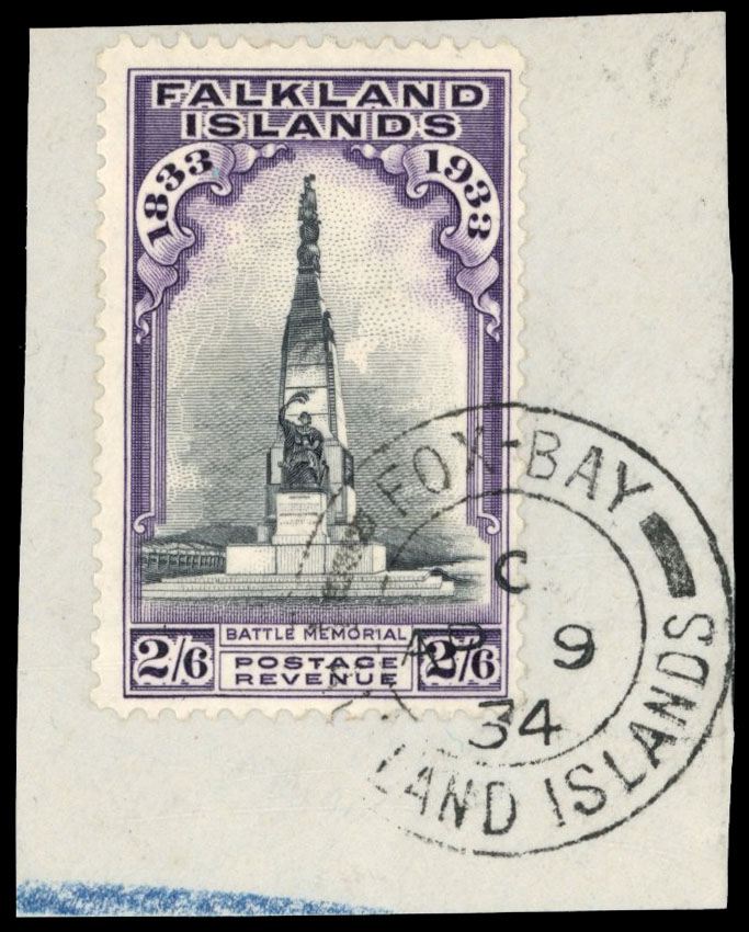 Falkland Islands SG 133 Centenary 2s6d used at Fox Bay