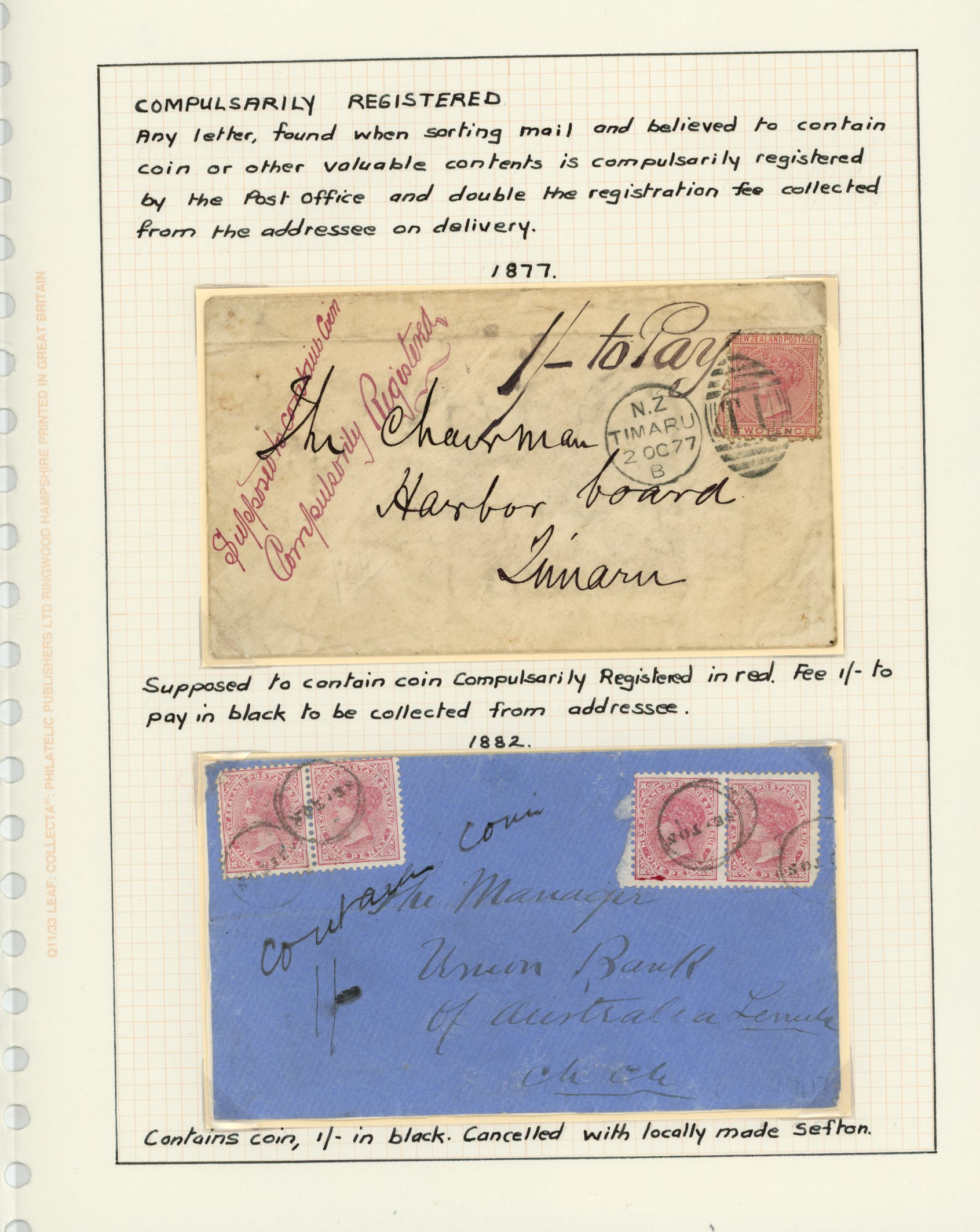 POSTAL HISTORY: 1862-1905 Registered...