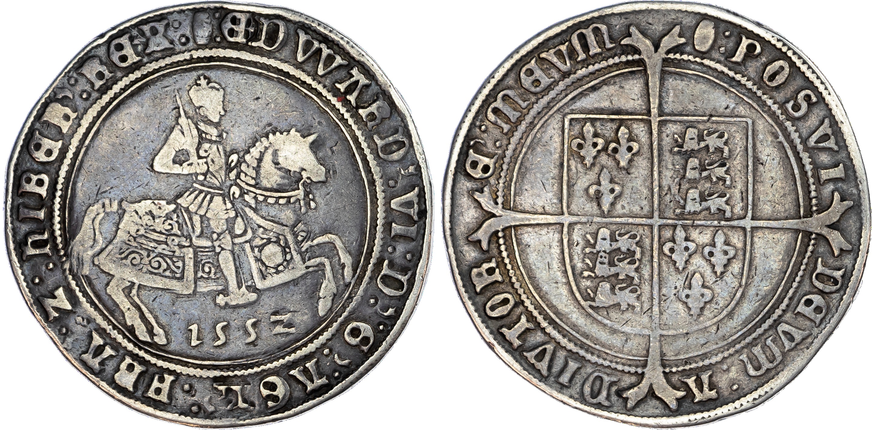Edward VI (1547‑1553), Third Period, Fine Silver Issue, 'Horseman' Crown, 1552 over 1