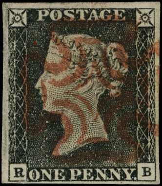 1840 1d black Plate 1a (RB) four close to...