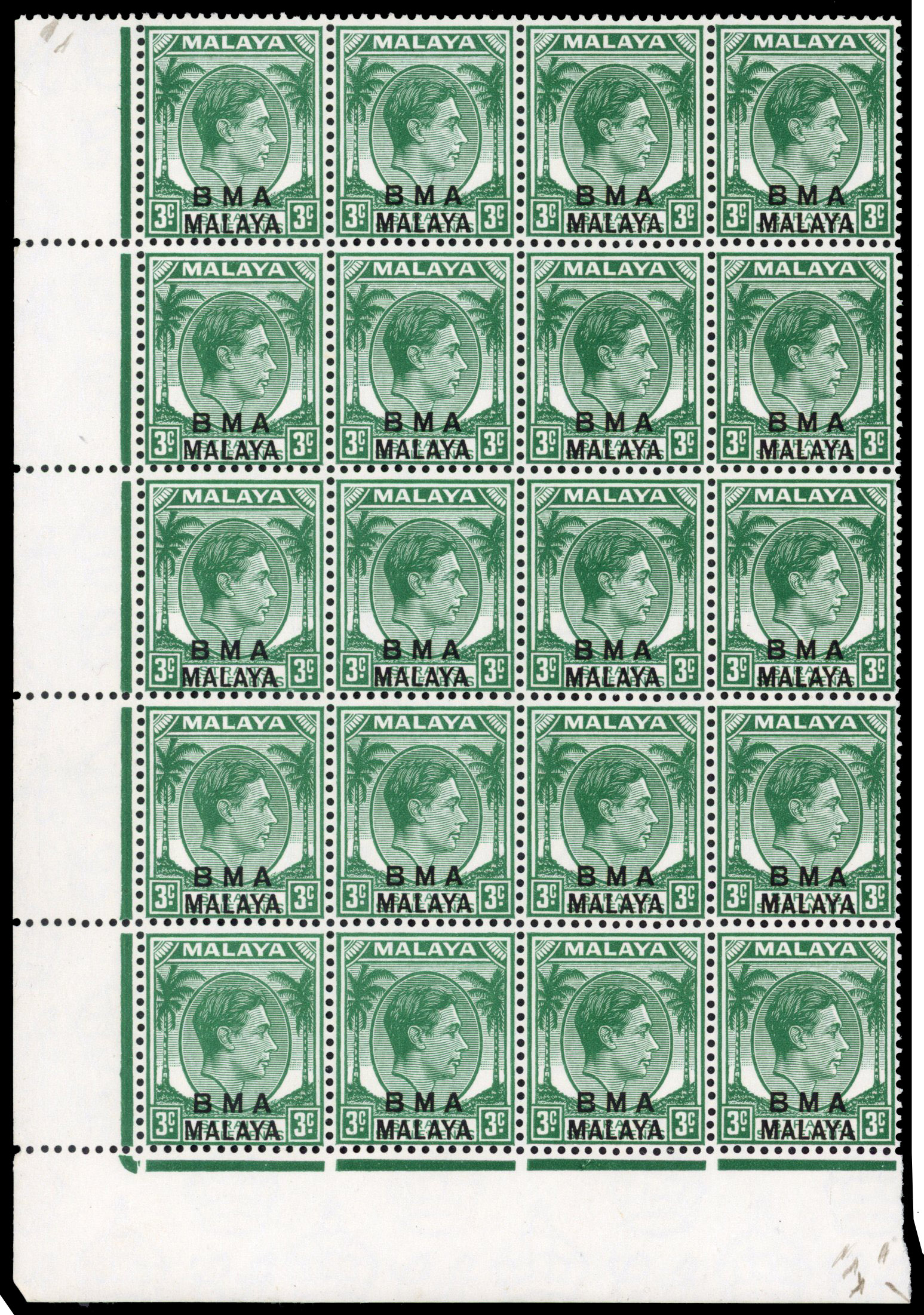 Malaya BMA SG 4b block mint
