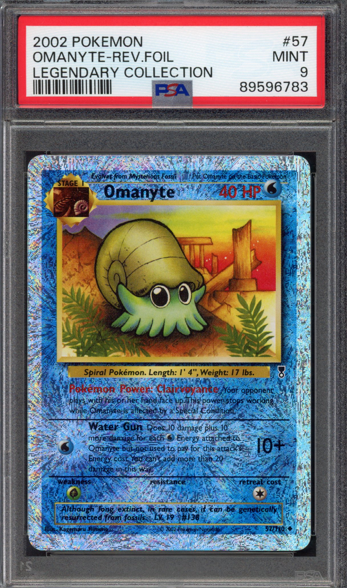 Pokémon TCG PSA 9 Omanyte 57 Reverse Foil, Legendary Collection