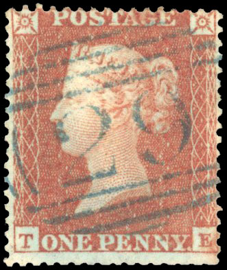 1850 1d Red brown “Archer“ Pl.100. Used example Blue numeral