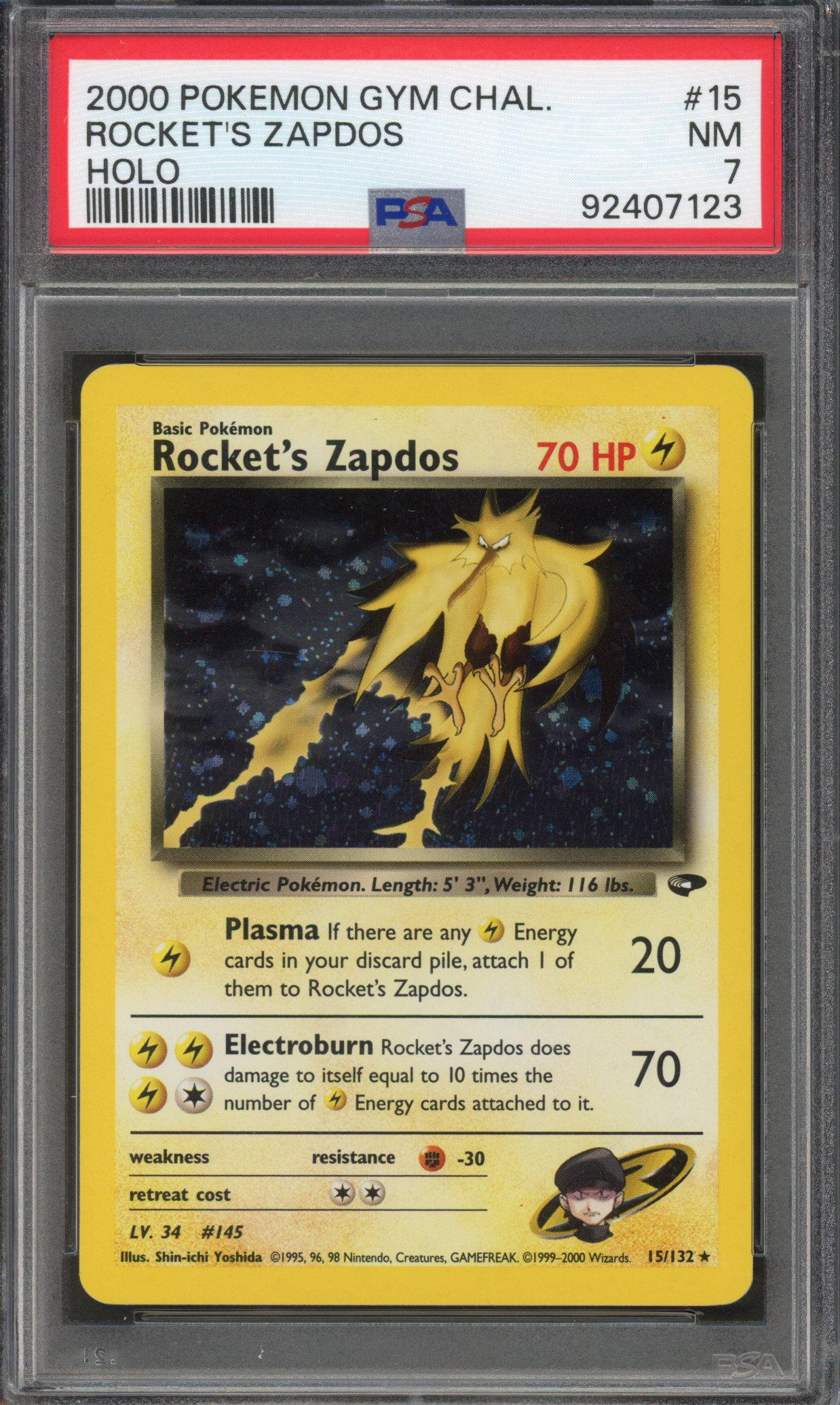 Pokémon TCG - PSA 7 Rocket's Zapdos - Gym Challenge Holo