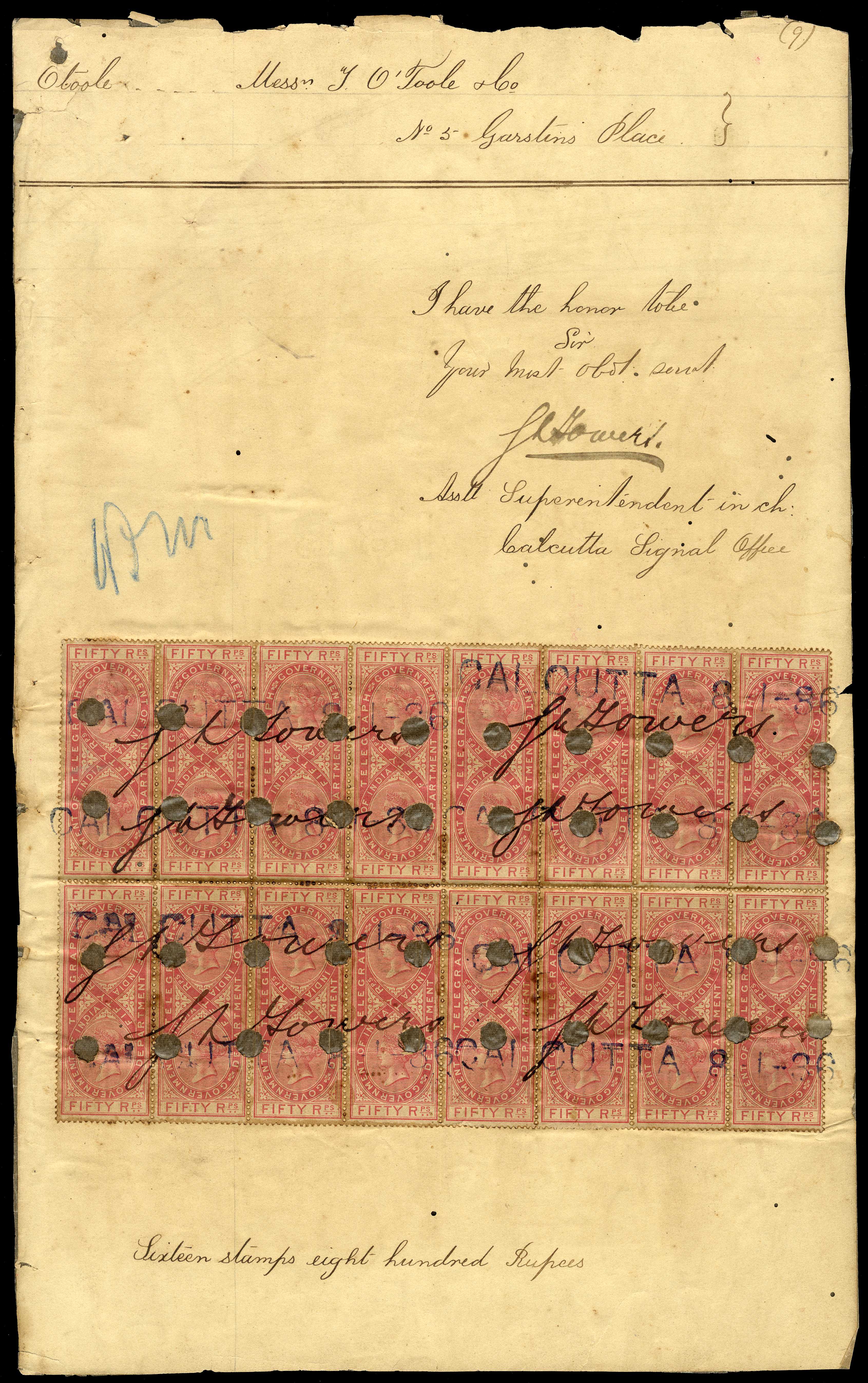 Telegraphs. 1882 second watermark 50r blocks...