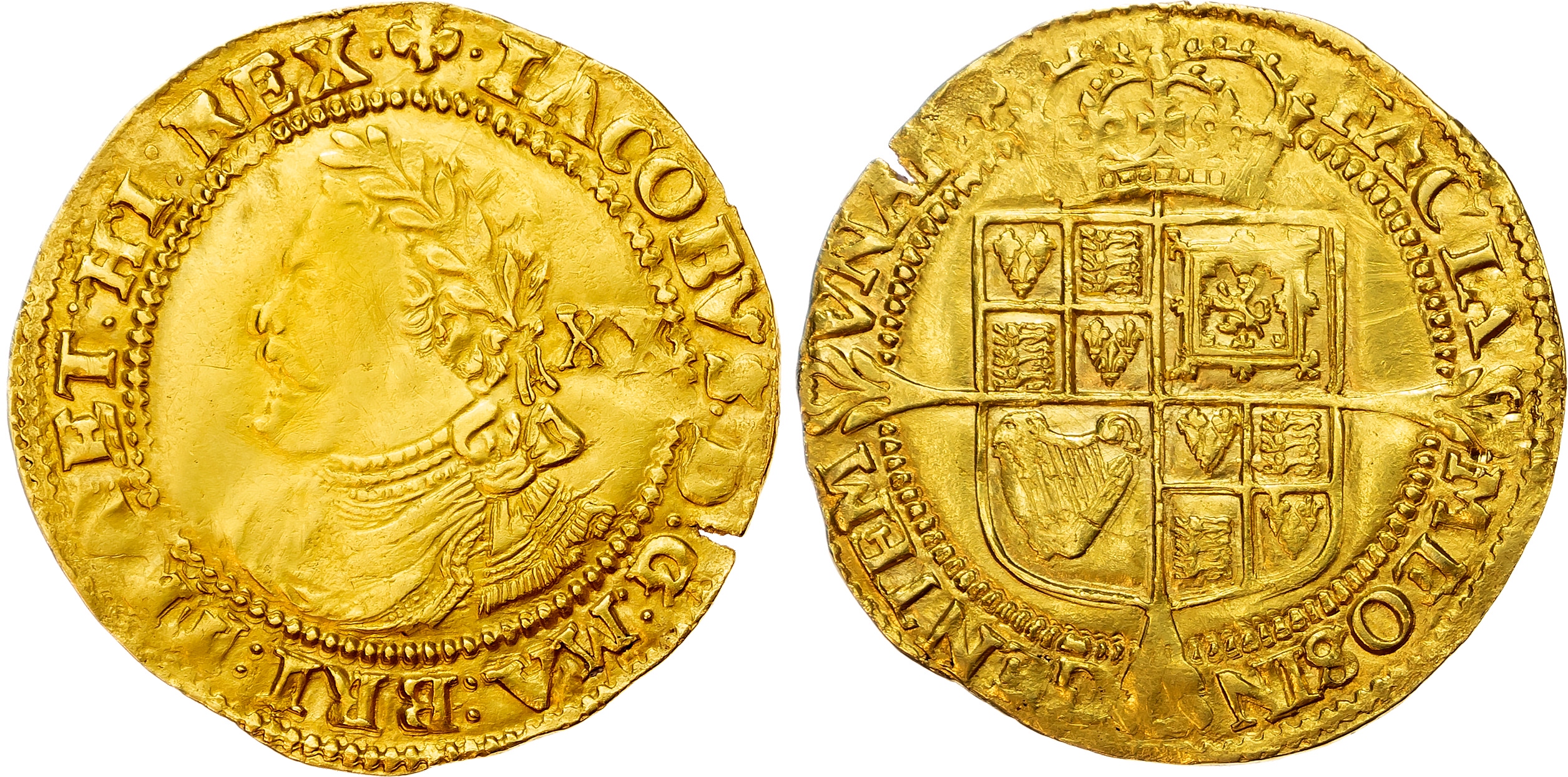James I (1603-1625) Laurel, third coinage, mintmark trefoil (1624).