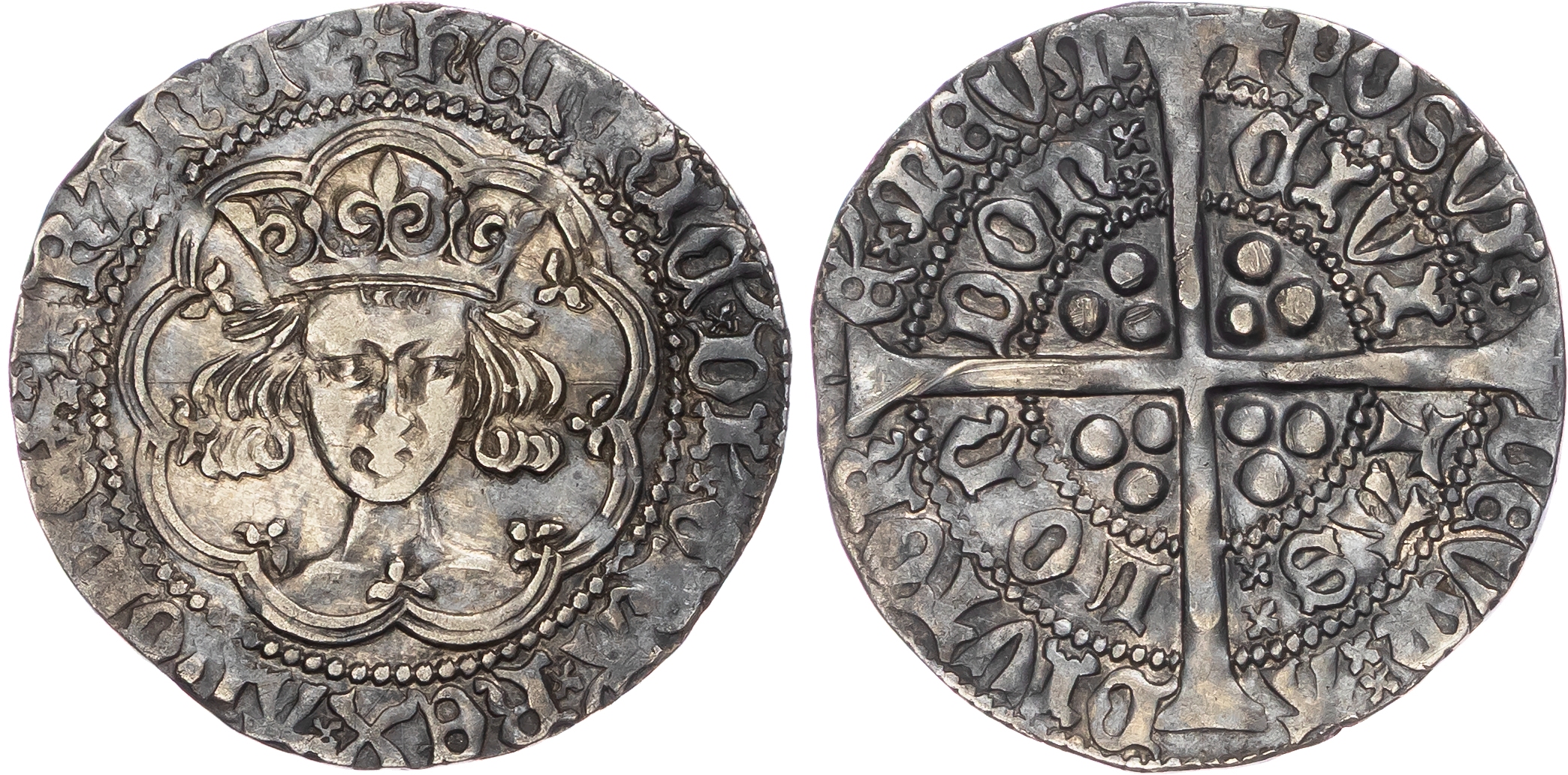 Henry V (1413-1422), AR Groat, Class G, Tower (London) mint, mm. pierced cross.