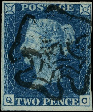 1840 2d blue Plate 2 (QC) with 4 margins  