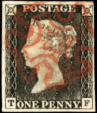 Great Britain 1d black Plate 1a SG 3 used