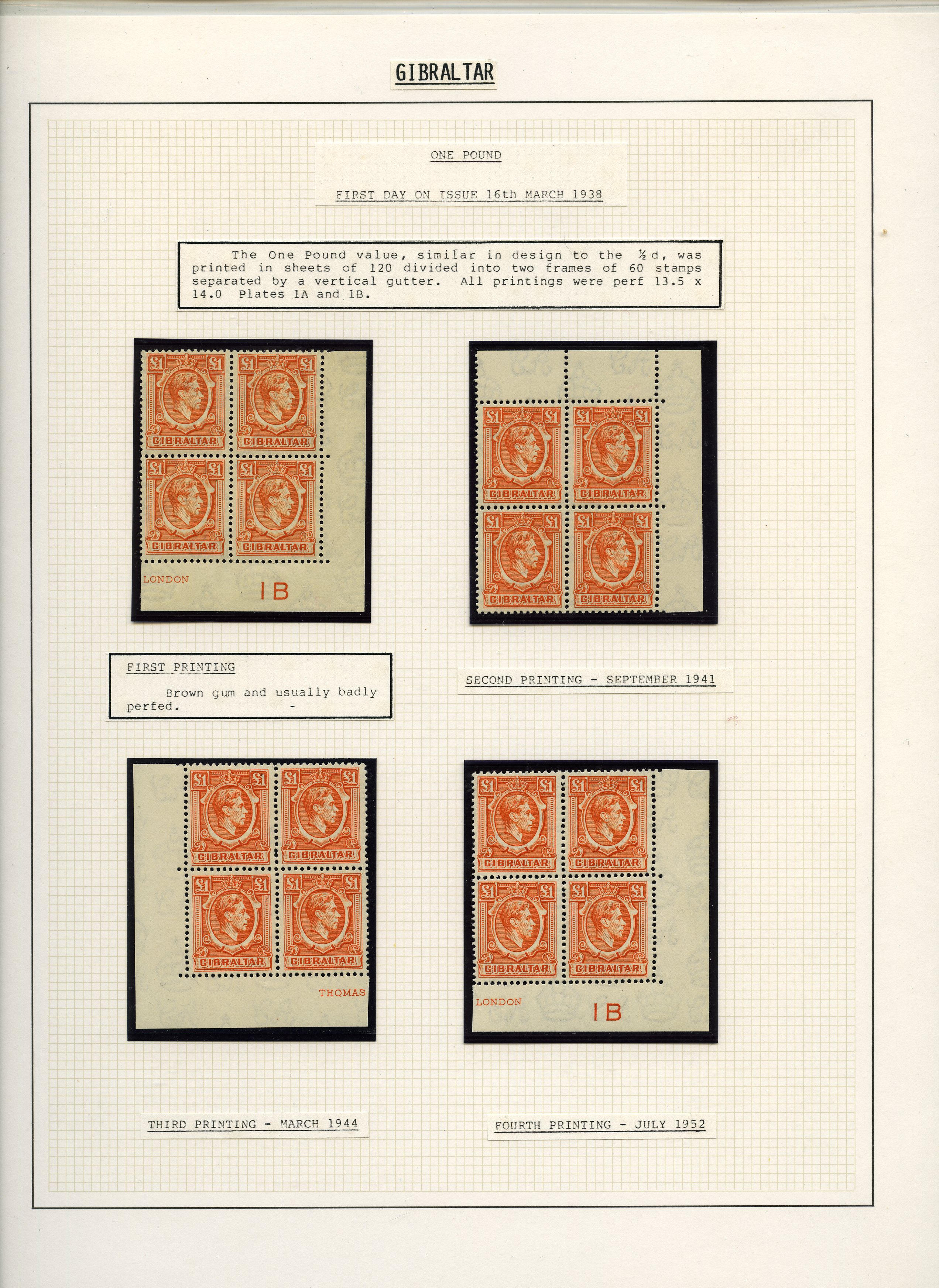 1938-51 £1 orange unmounted o.g. blocks of...
