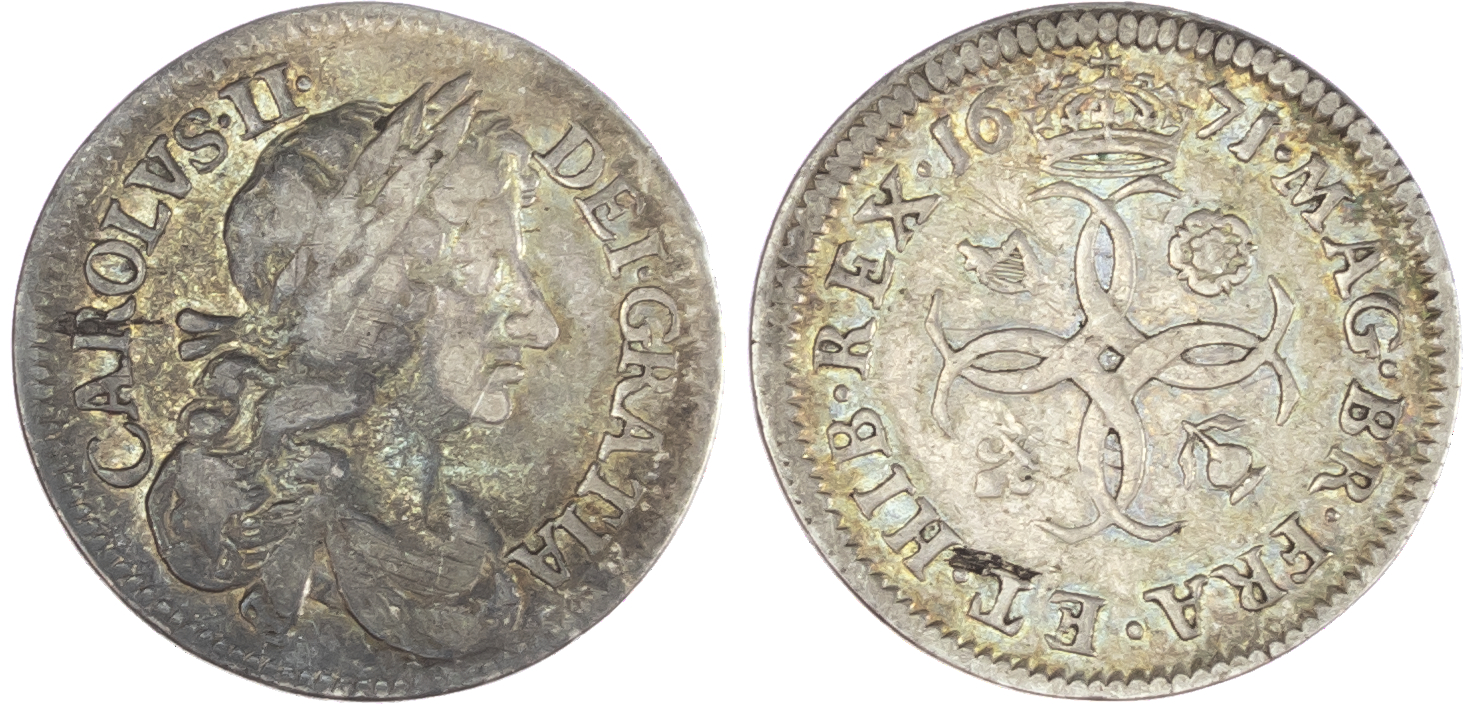 Charles II (1660-85), Maundy Set, 1671, Fourpence, Threepence, Twopence and Penny, laureate and draped bust right, legend