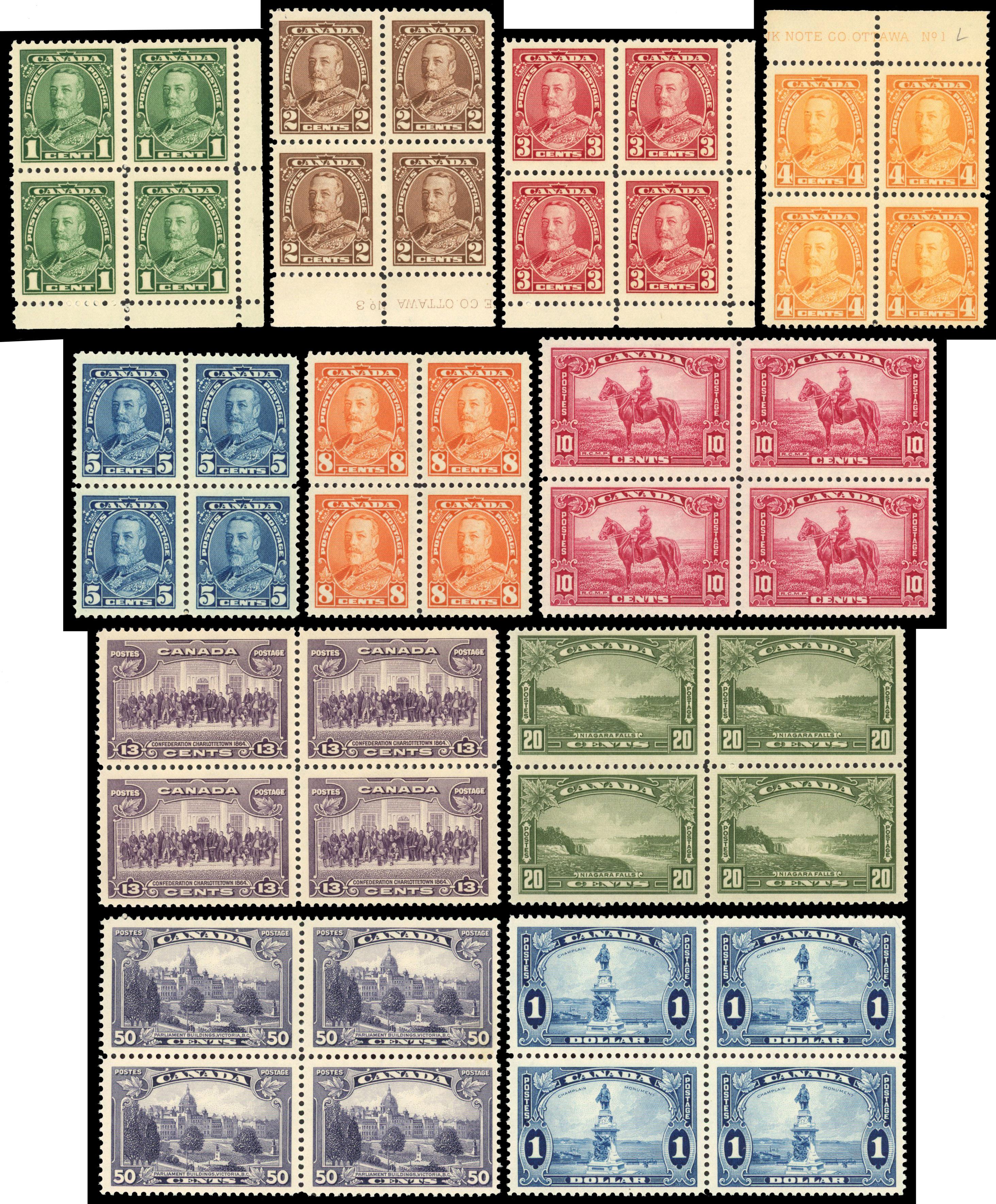 Canada 1935 set of 11 blocks of 4