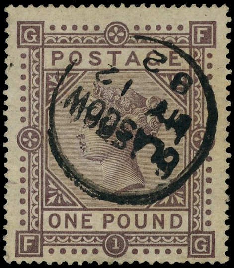 1867-83 Maltese Cross £1 brown-lilac used with ‘Glasgow’ cds