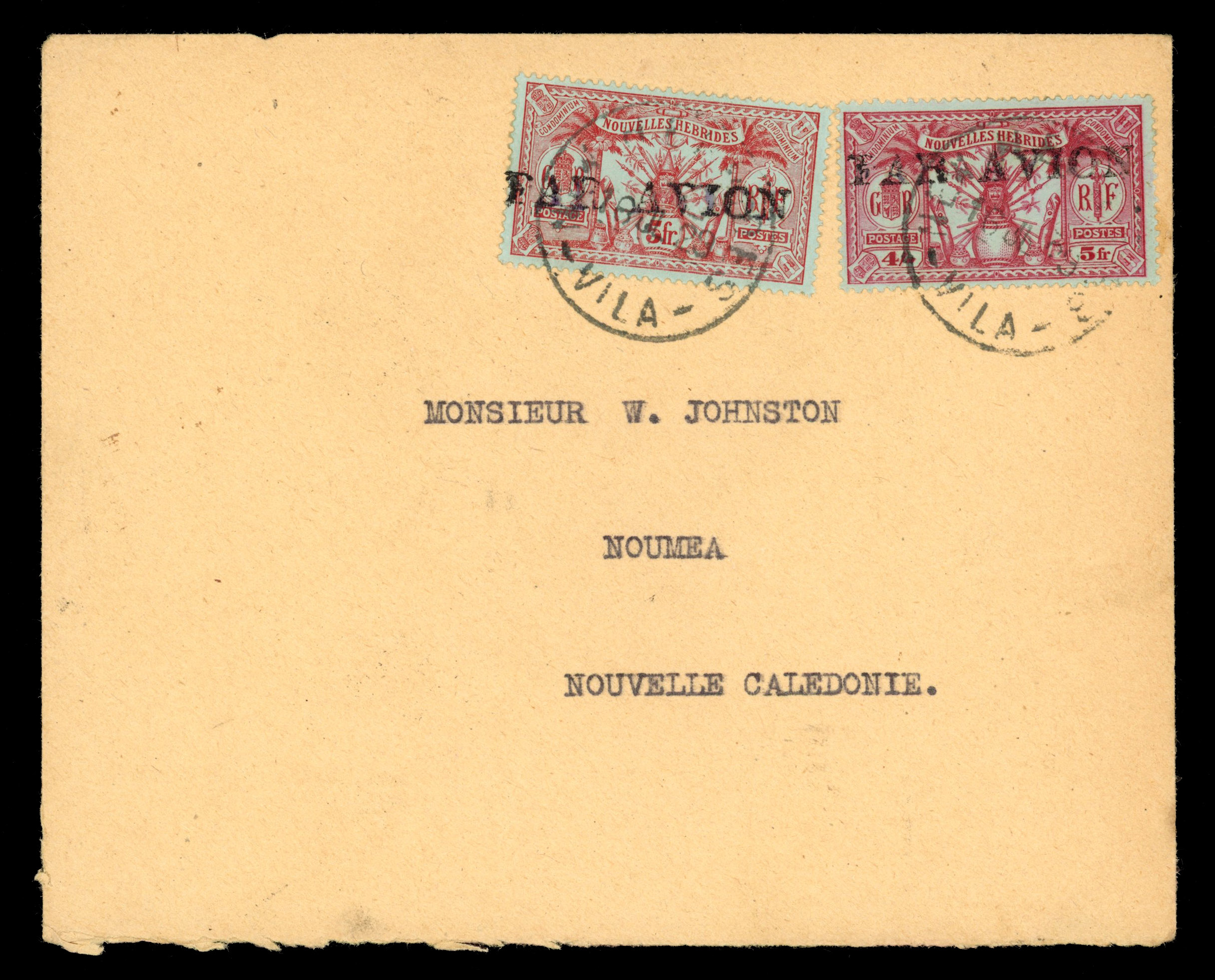 New Hebrides 1929 Port Vila to Noumea first flight cover