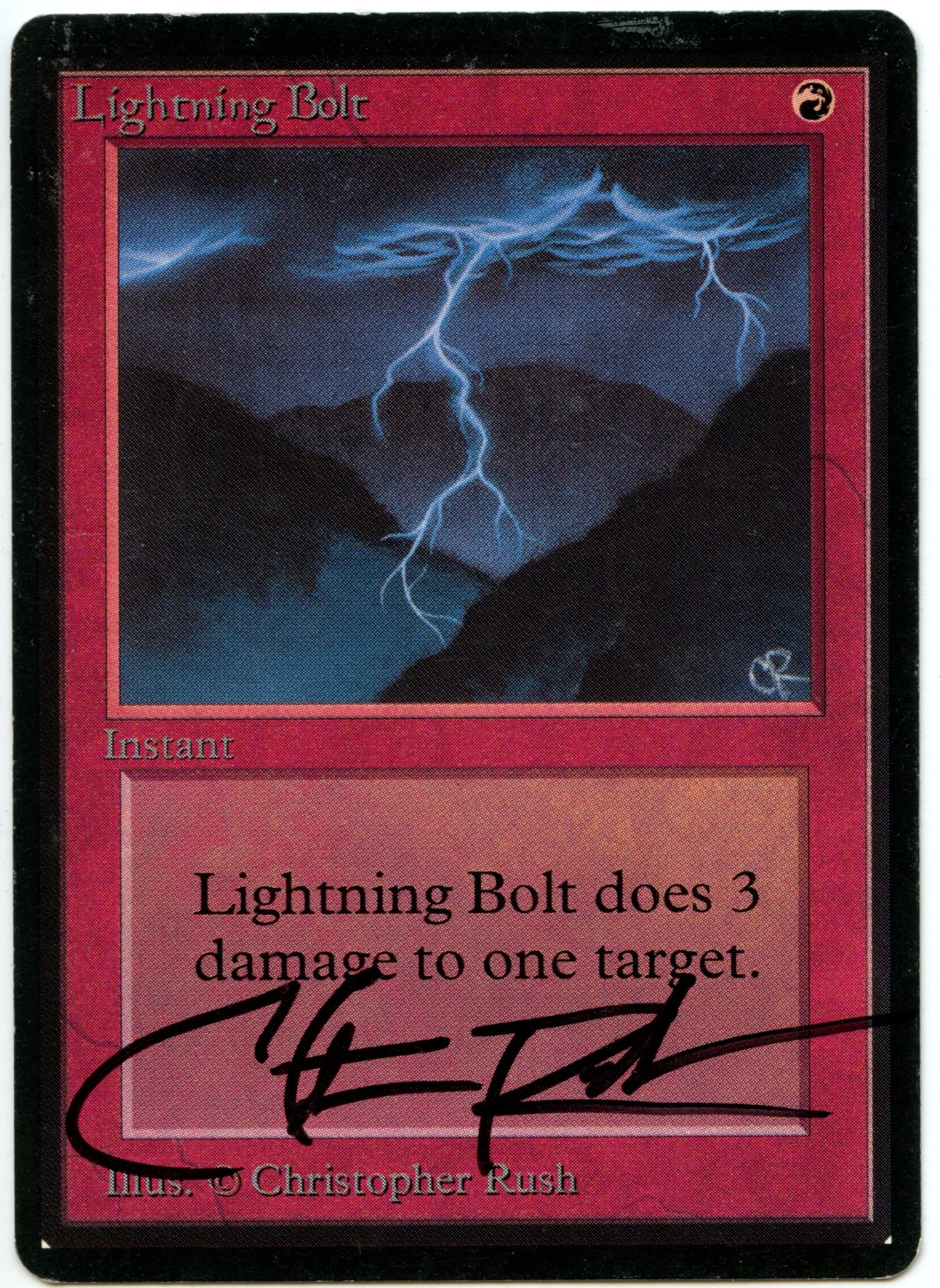 Magic The Gathering - Lightning Bolt Signed by Christopher Rush - Limited Edition Beta - Moderately Played