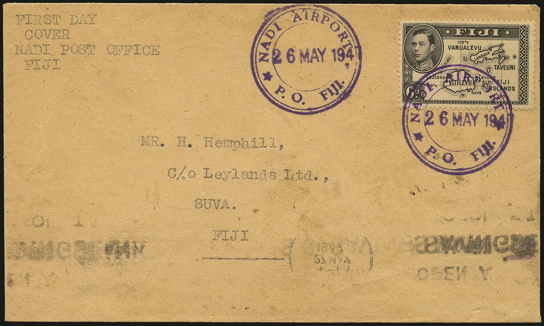 FIJI SG 261 1947 COVER OPENING OF NADI AIRPORT POST OFFICE