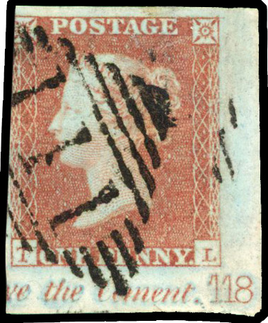 1841 1d Red-brown Pl.118. Used bottom right hand corner marginal example 