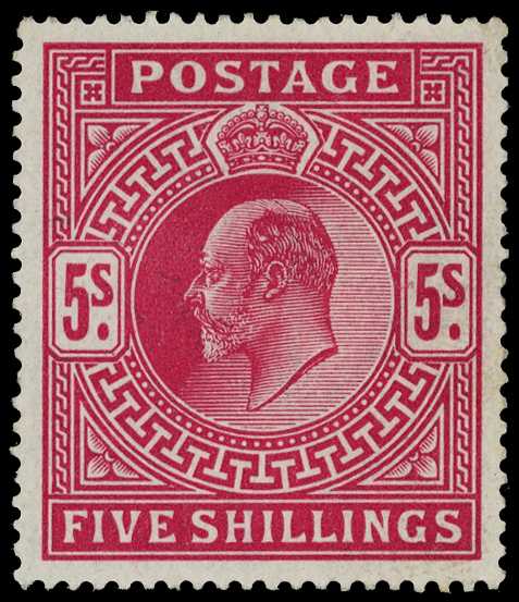 1902-12 5/- bright carmine, unmounted o.g....