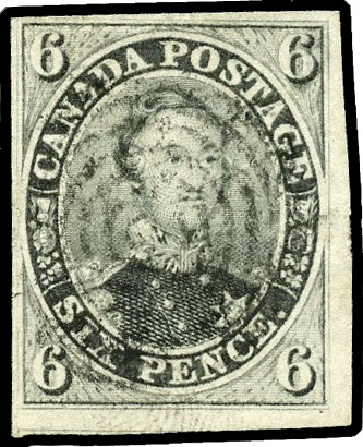 1852-57 Handmade wove paper, varying in thickness, imperf 6d greenish grey, close to very large margins