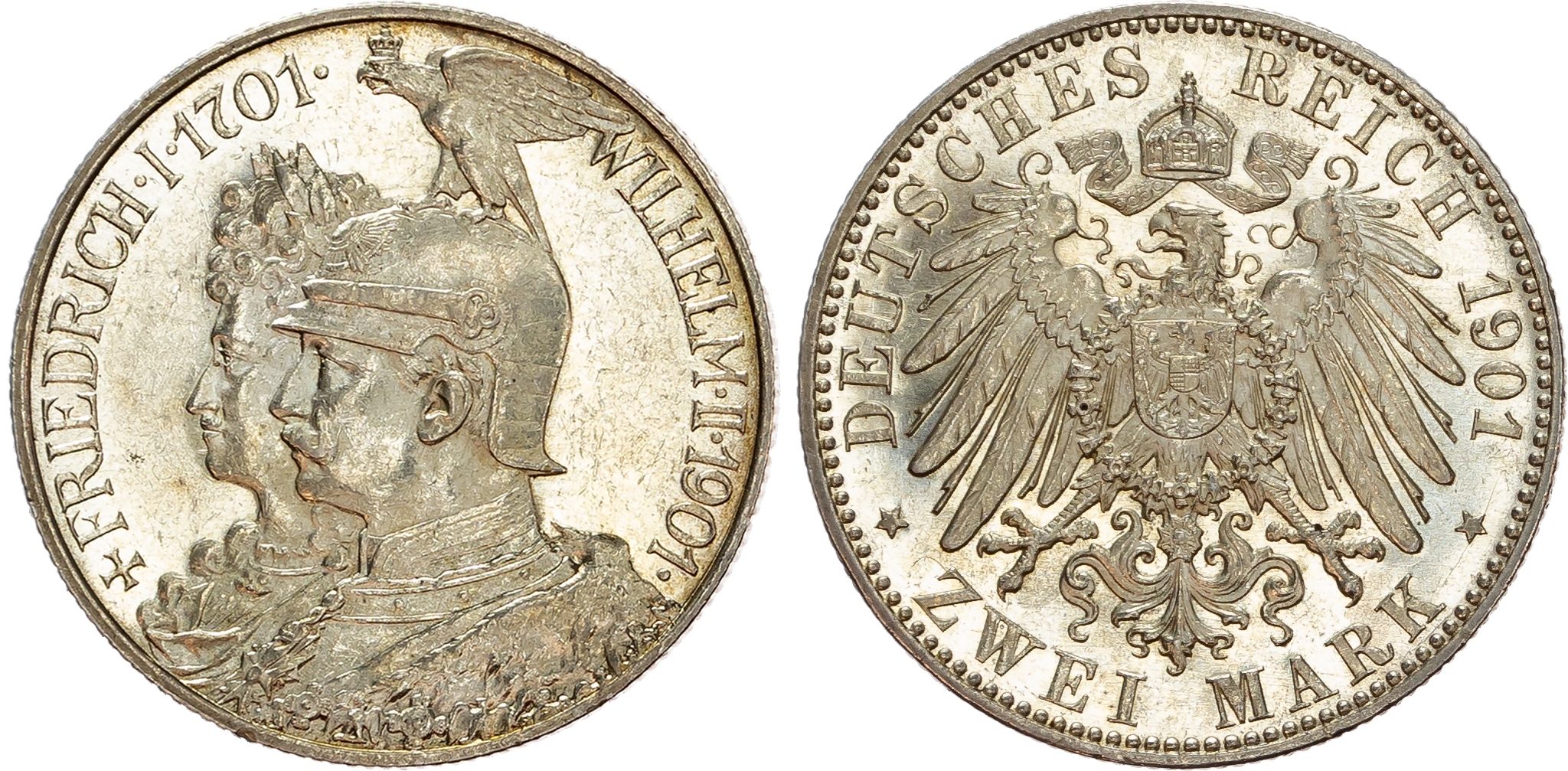 Germany, Prussia, Wilhelm II (1888-1918), silver 2 Marks (2)