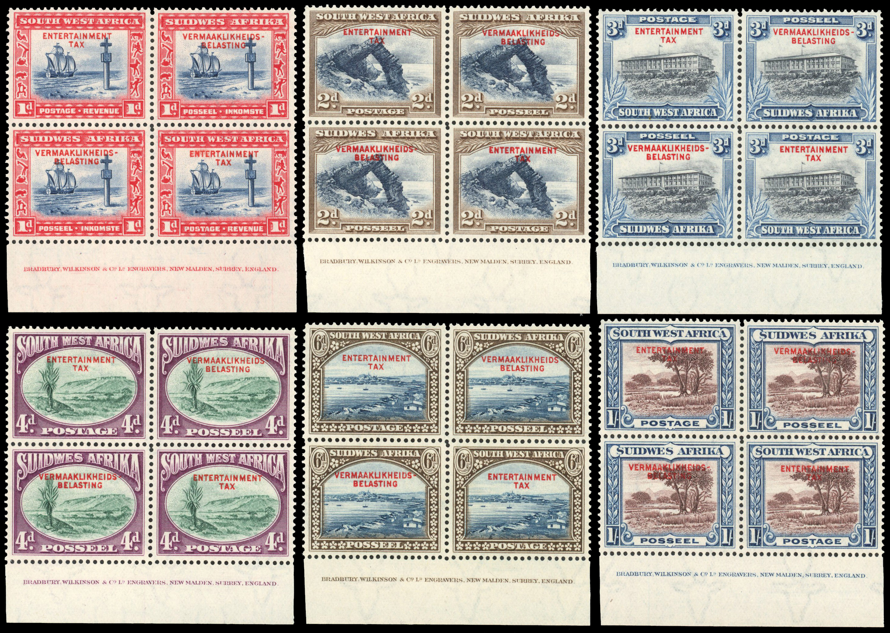 South West Africa 1931 entertainment tax imprint blocks