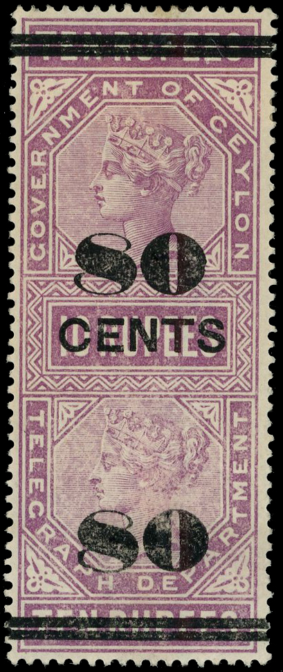 Ceylon Telegraphs 1887 80c on 10r surcharge Type T103