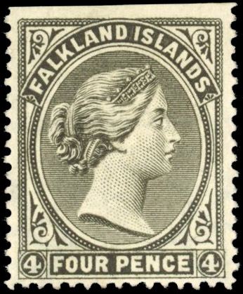 † Falkland Islands 1878-79 SG 2 4d grey-black mint.