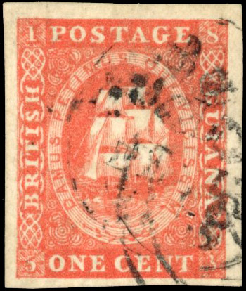 British Guiana SG 11 1853-59 1c vermilion original printing used