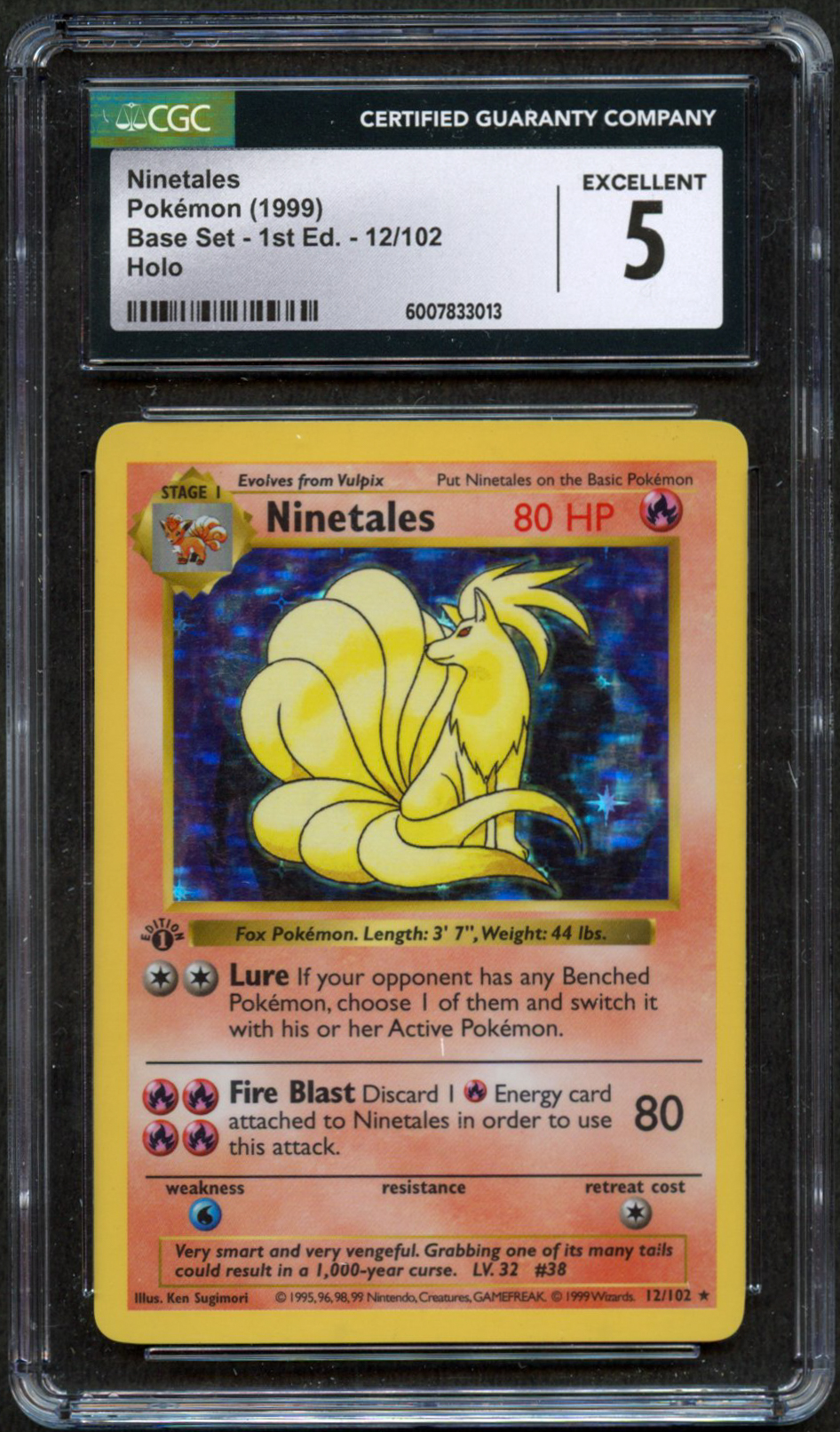 CGC 5 Ninetales - 1st Edition Shadowless Base Set 1999 - 12/102