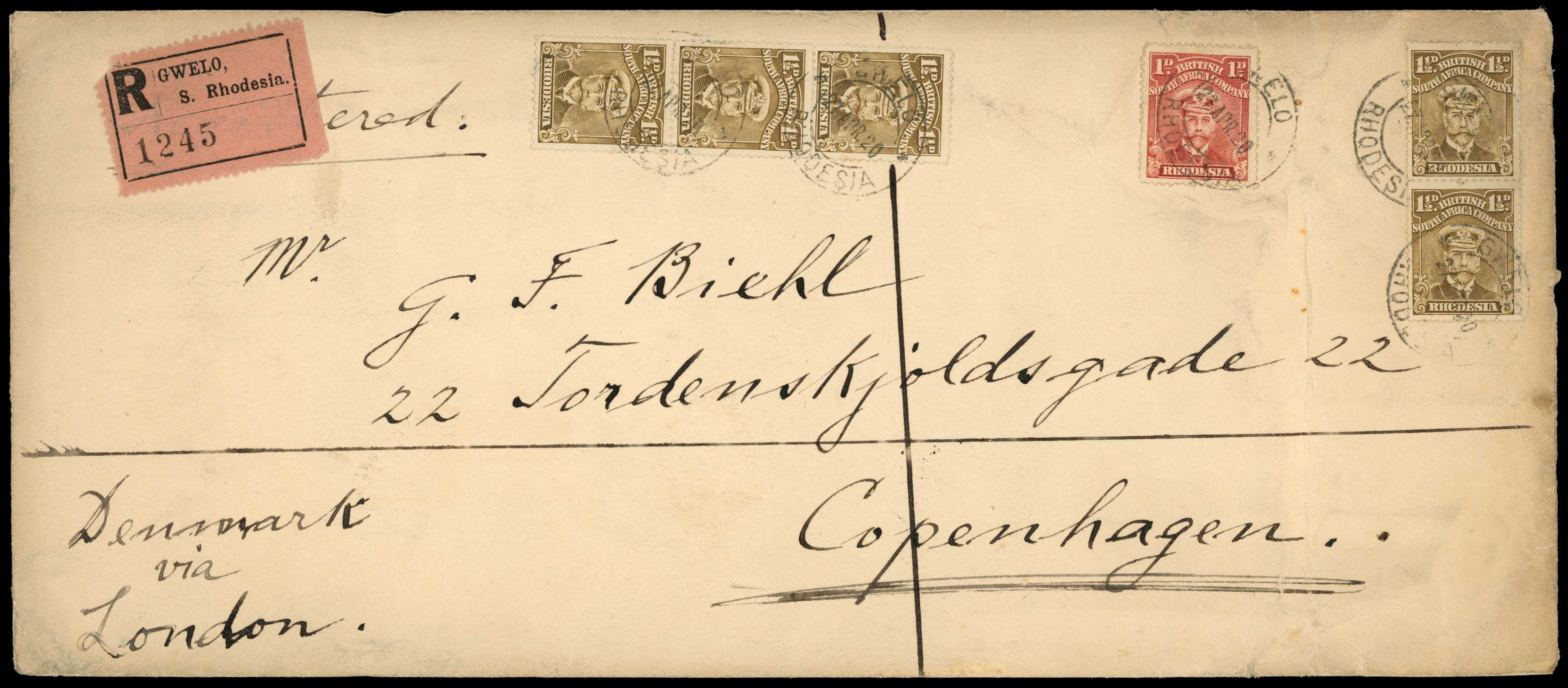 Usages. 282 x 120mm envelope, registered...