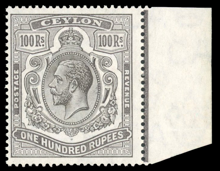 Ceylon SG 321 1912-25 MCA 100r grey-black, mint large part o.g., right marginal