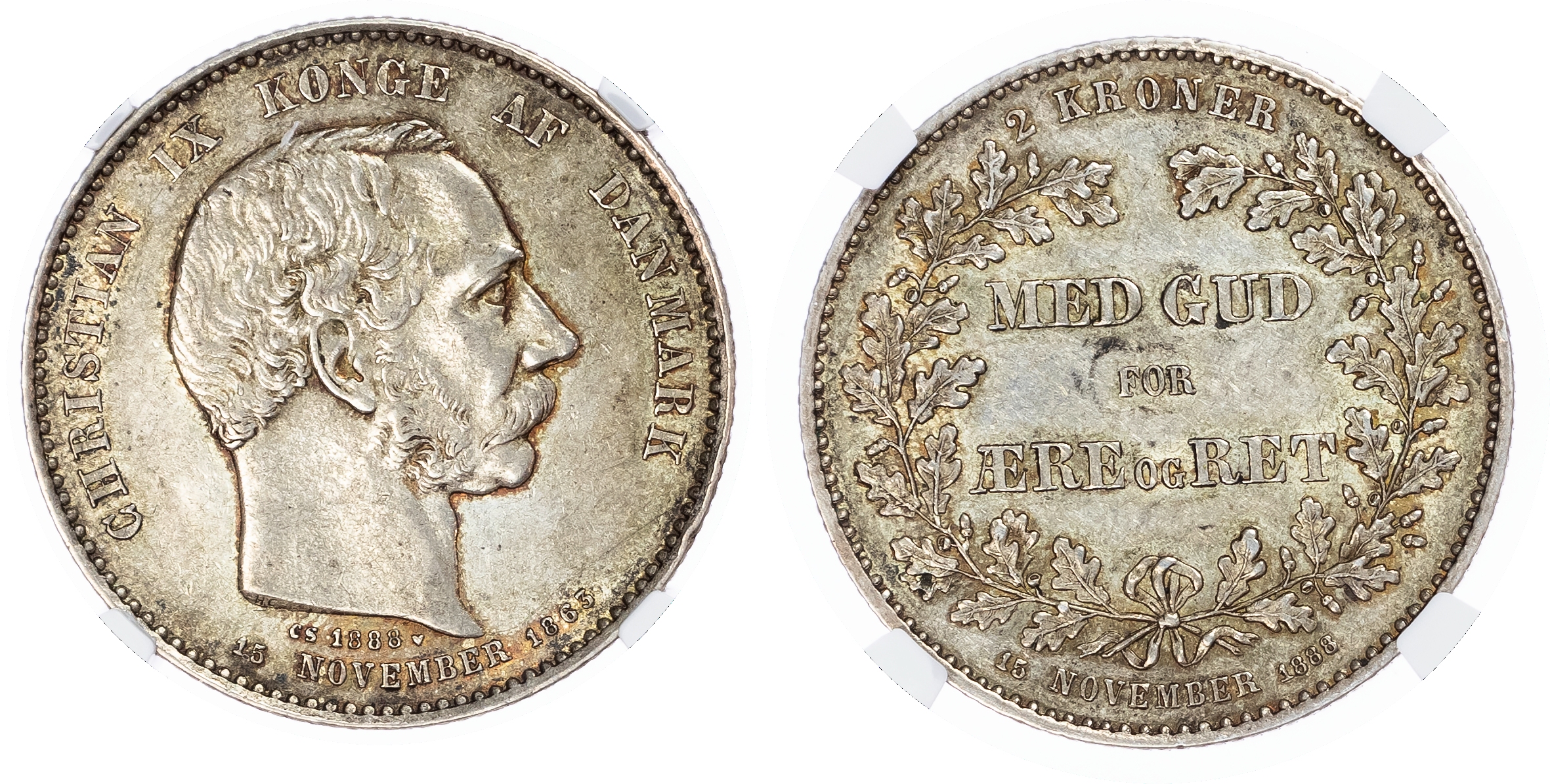 Denmark. Christian IX AR 2 Kroner. 1888 HC CS.