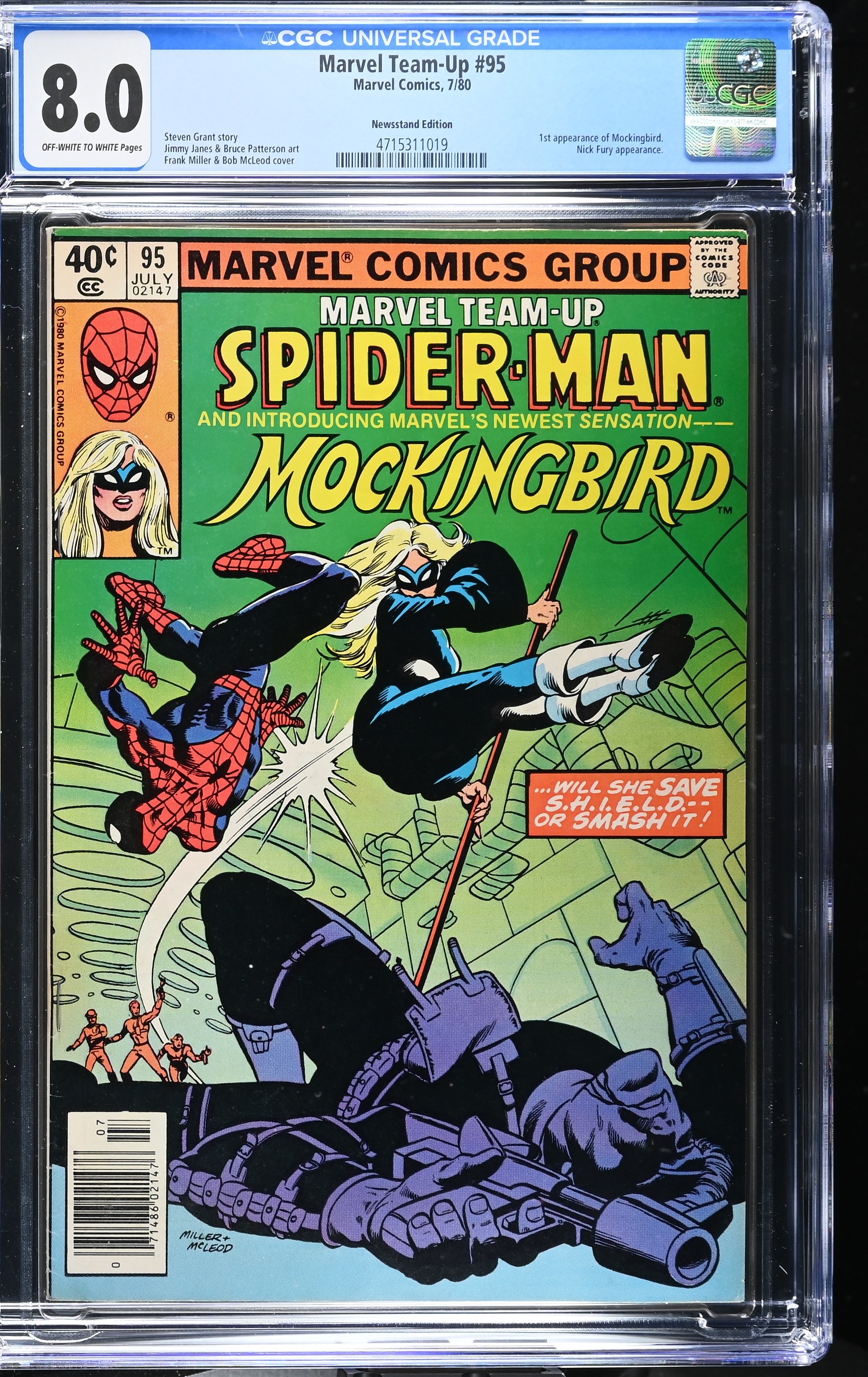 Marvel Team-Up #95 CGC 8.0 1st Appearance of Mockingbird Newsstand Edition (Marvel Comics, 1980) Off-White to White Pages