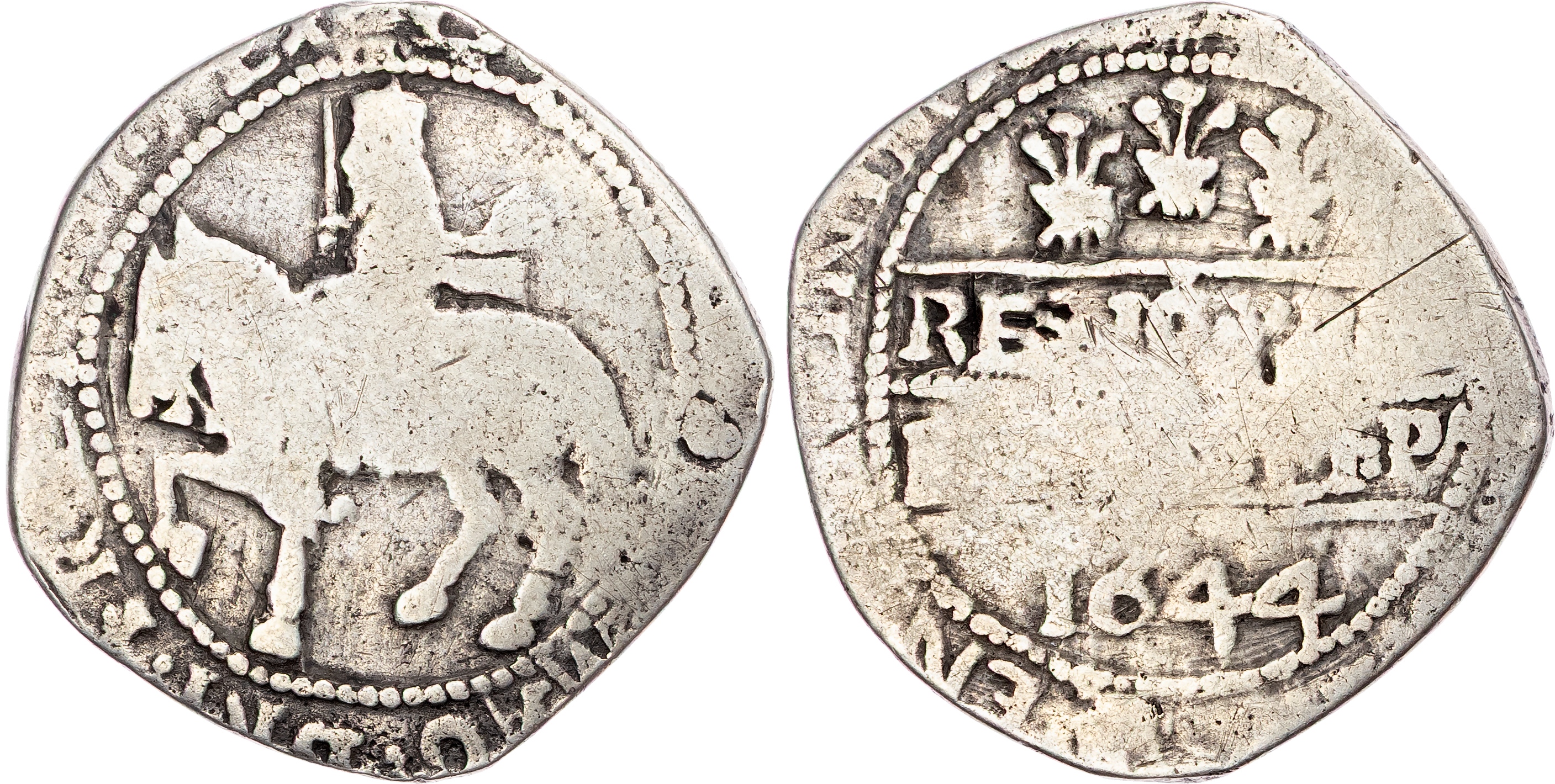 Charles I (1625‐1649), AR Halfcrown, 1644, Civil War Issues, Welsh Marches mint (?), mm. plume.