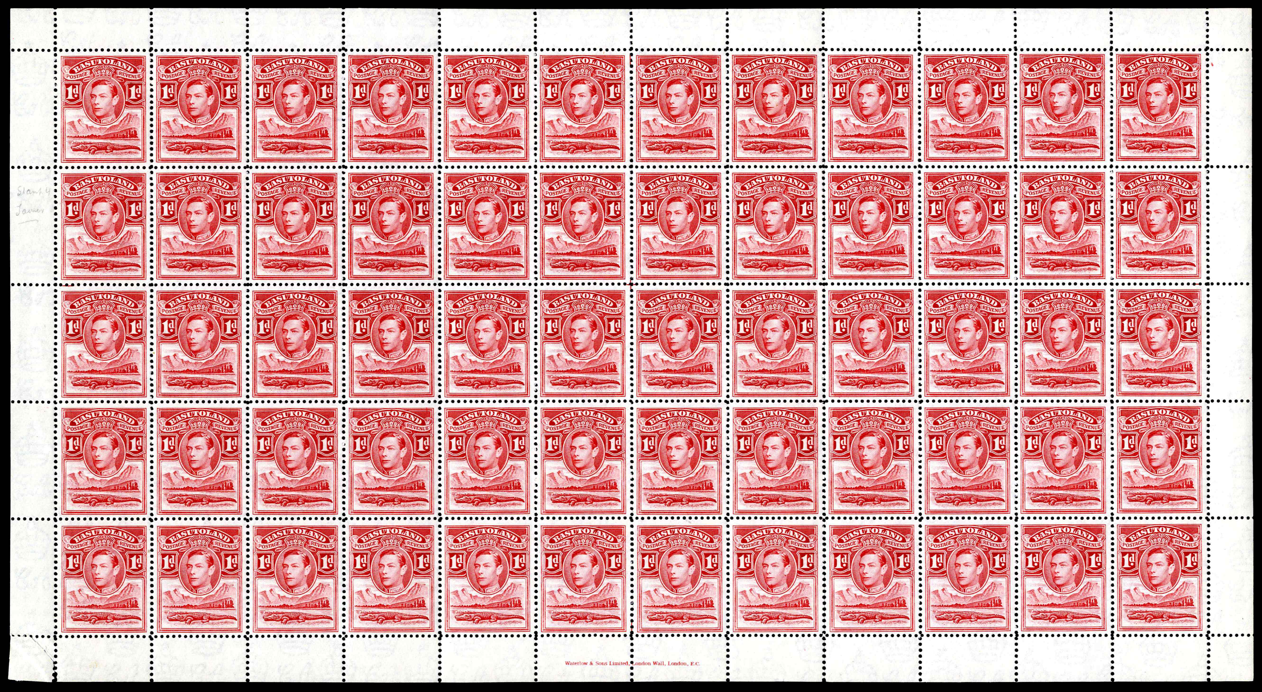 Basutoland SG 19, a sheet mint
