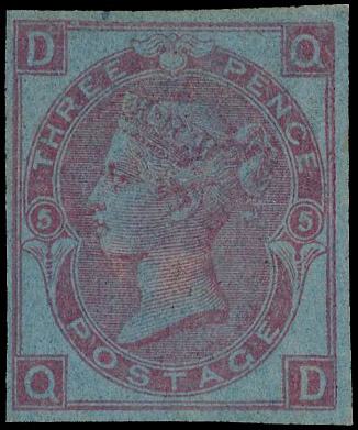 1868 3d Rose Pl.5. (Dr. Perkins blued security paper). Very fine unused o.g. imperforate example of this scarce paper tr…